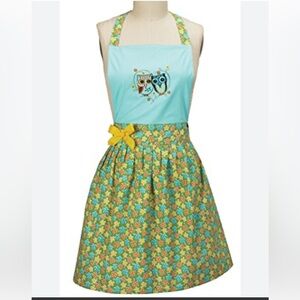 Kay Dee Designs Aqua Yellow Floral Apron Owl embroidery